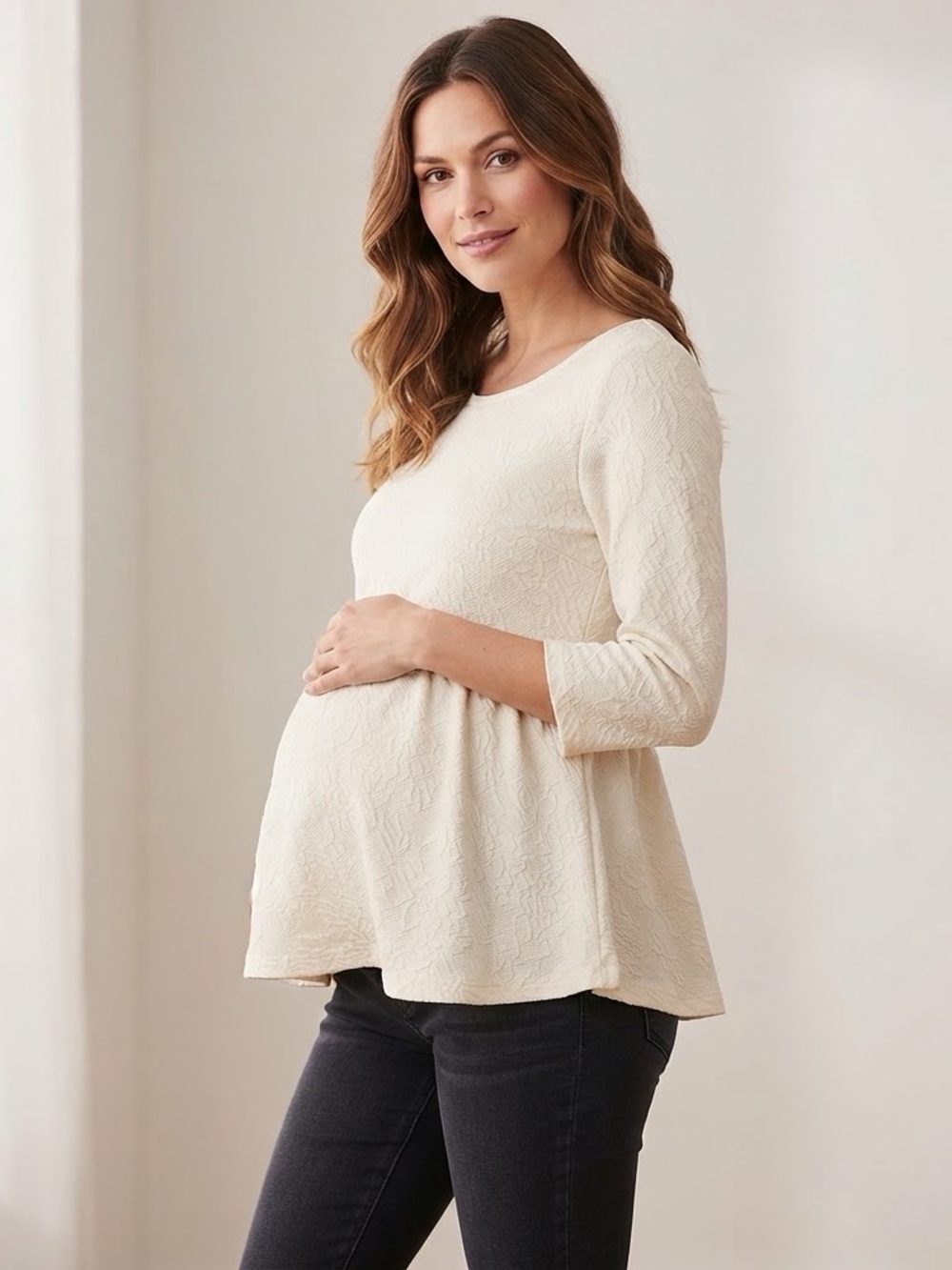 A Pea In The Pod ivory jacquard Empire-waist peplum top size Small. - Picture 2 of 8
